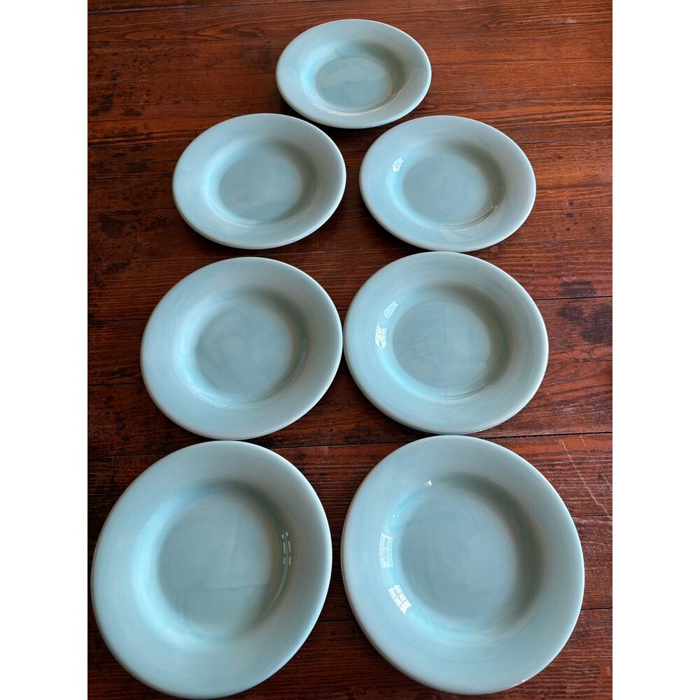 Set of 7 Target Home 9” AQUA BLUE Stoneware Plates - Dishwasher / Microwave safe